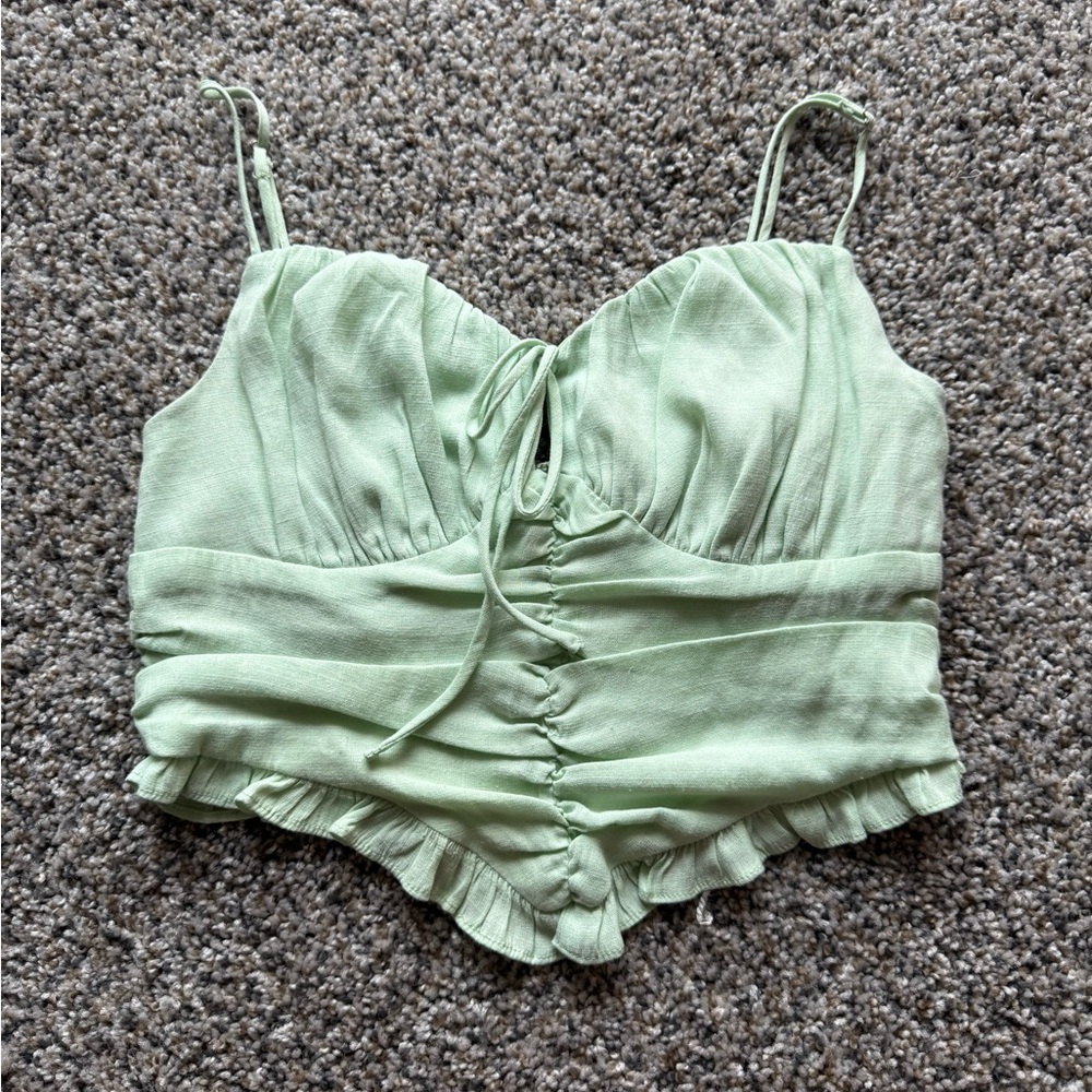 💚Cotton Candy Light Green Ruched Crop Cami